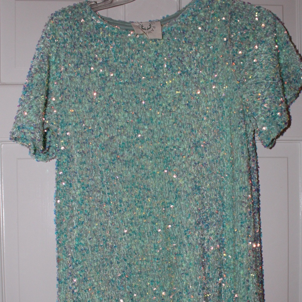 Fantastic Fawn Seafoam Green Sparkle Tweed Maxi Dress